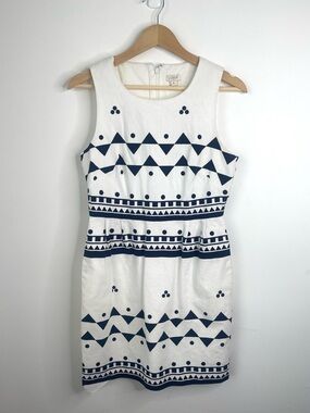J.Crew white and navy blue geometric print sleeveless dress size 6